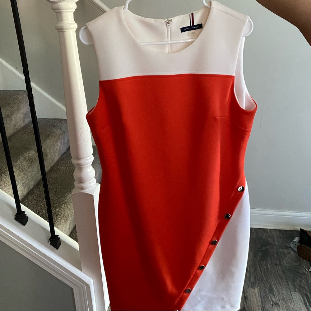 White and orange mini dress